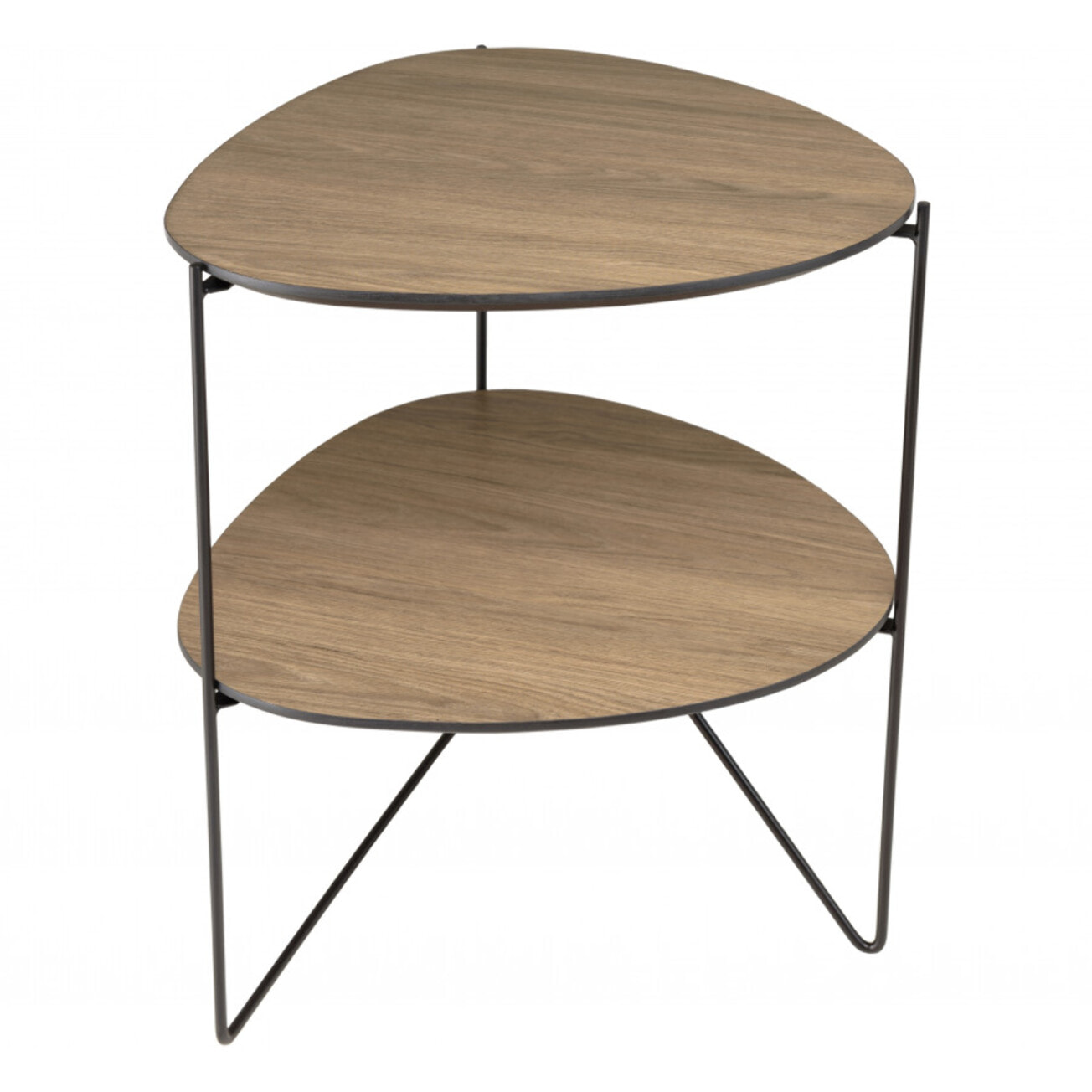 FLEUR - Table d'appoint 2 plateaux ovoïdes couleur mocha pieds métal