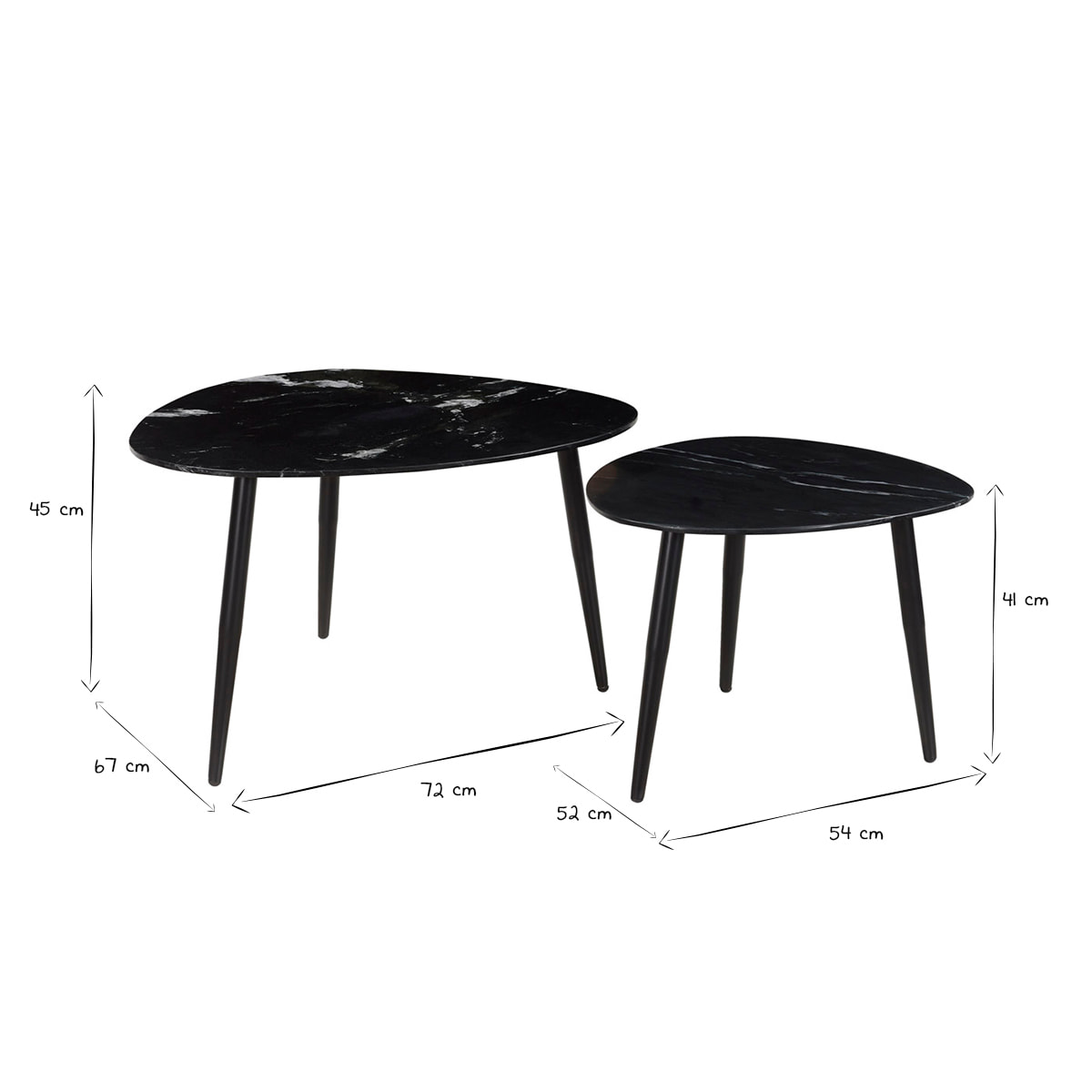 Tables basses gigognes ovales en marbre noir et métal (lot de 2) PLATZ