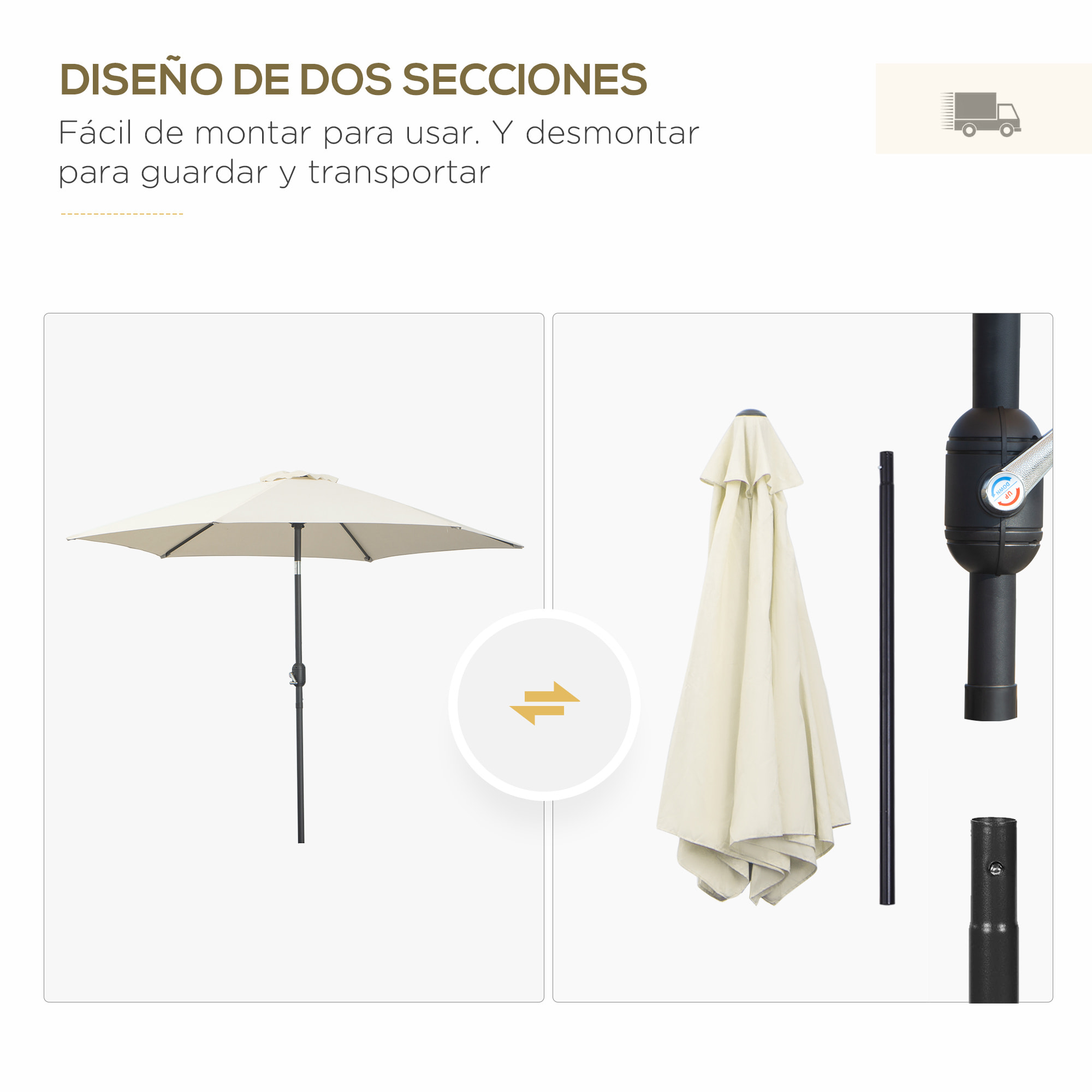 Sombrilla Reclinable de Aluminio Poliá©ster ÃŽ¦2,7x2,35m Crema