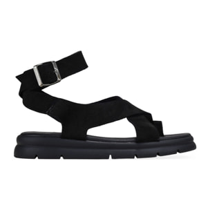 Sandalias de dedo negras en piel con hebilla
