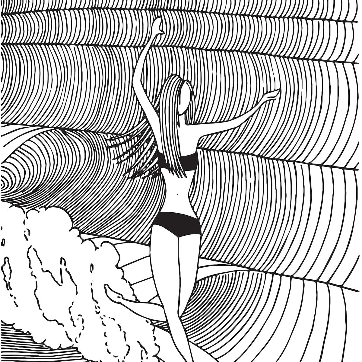 Poster surfeuse nose-riding Affiche + cadre en bois - Noir