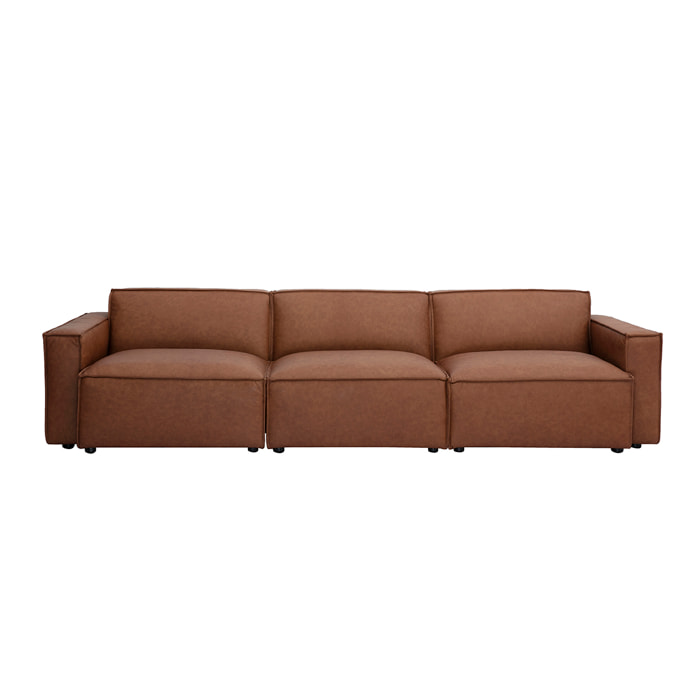 Canapé modulable vintage 4 places en cuir marron SPLIT