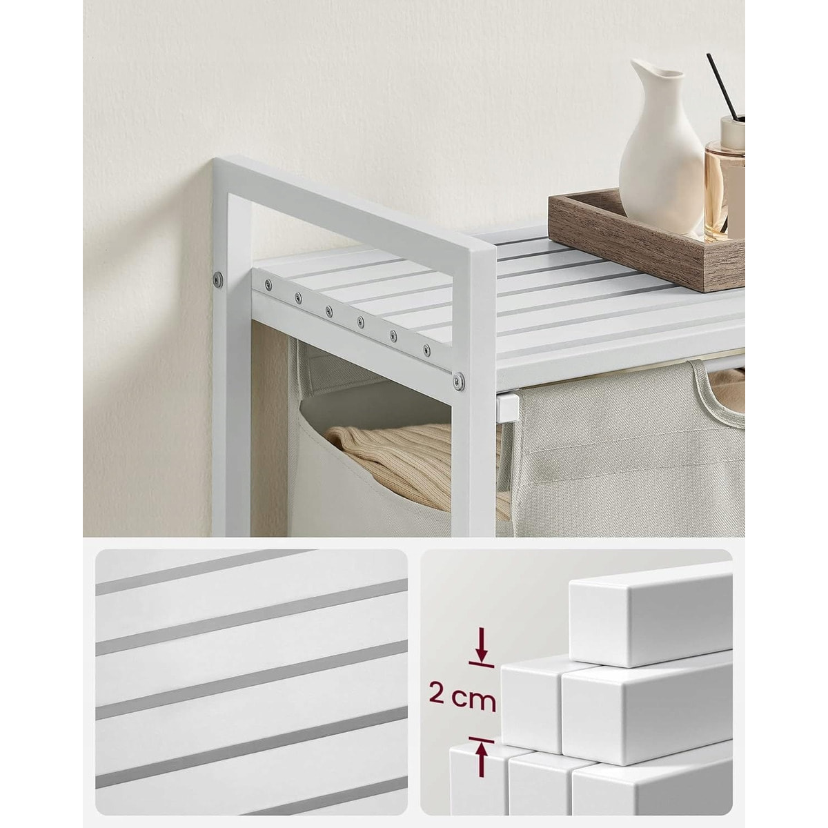 Cesto Biancheria Oskar con Struttura in Metallo e Top Bianco