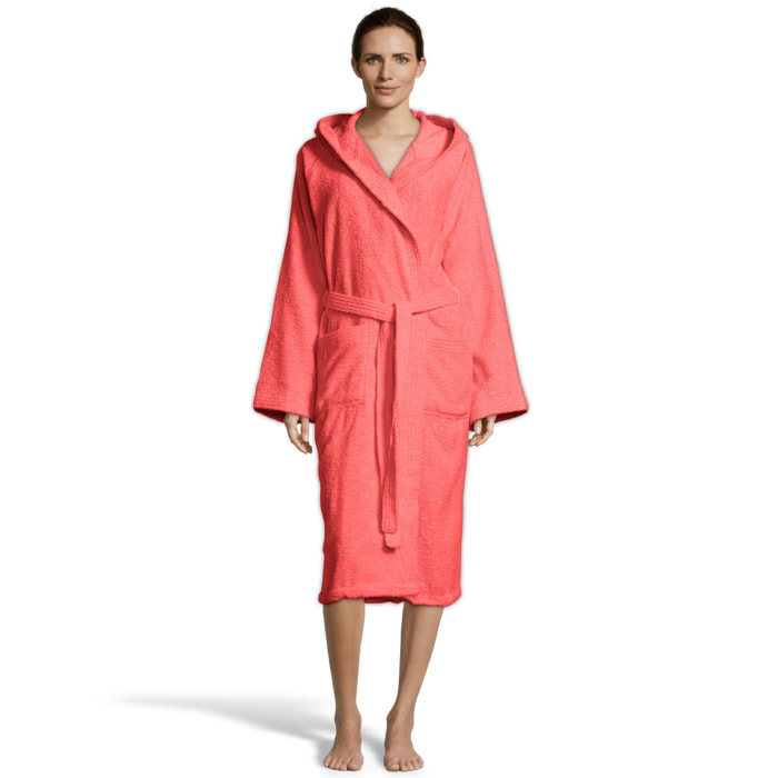 Bassetti Morbido Accappatoio 360 gr con Cappuccio 100% Cotone Uomo Donna Spugna Taglie Forti - ITALY Designed - Collezione VIVIAN - CORALLO R7