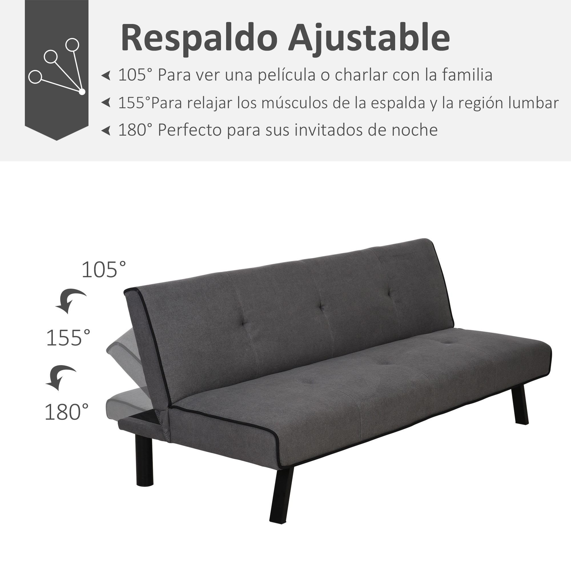 Sofá Cama de 3 Plazas con Patas Elevadas 170x76x72,5 cm Gris