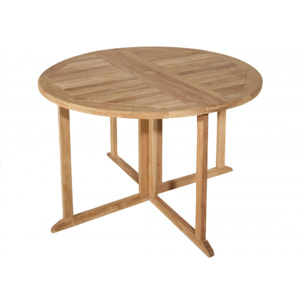 HARRIS - SALON DE JARDIN EN BOIS TECK 4/6 pers : Ensemble de jardin - 1 Table ronde à rabats papillon diam 120 cm et 4 chaises