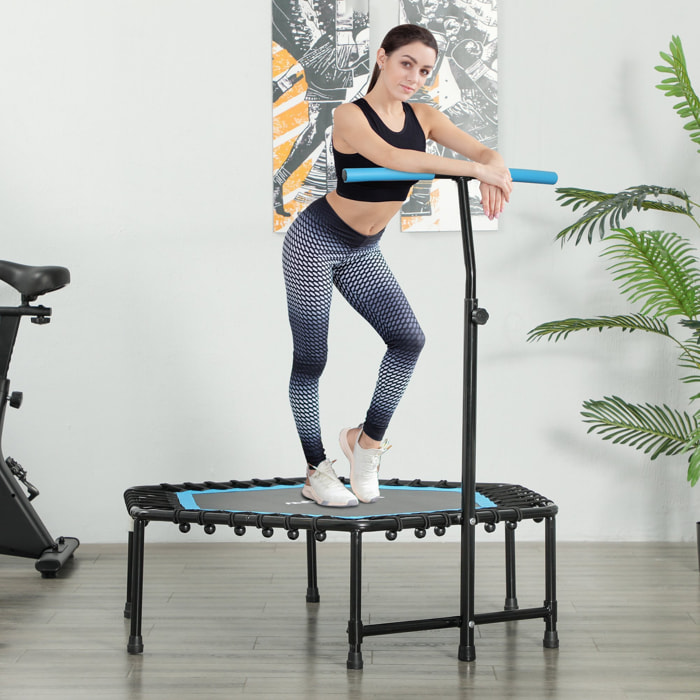 Trampolín de Fitness 114x114x132 cm Cama Elástica Fitness con Mango Ajustable de 3 Niveles Marco de Acero para Entrenamiento Piernas Cuerpo en Hogar Oficina Gimnasio Azul