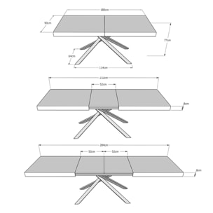 Table extensible 90x180/284 cm Karida Evolution frêne blanc cadre anthracite