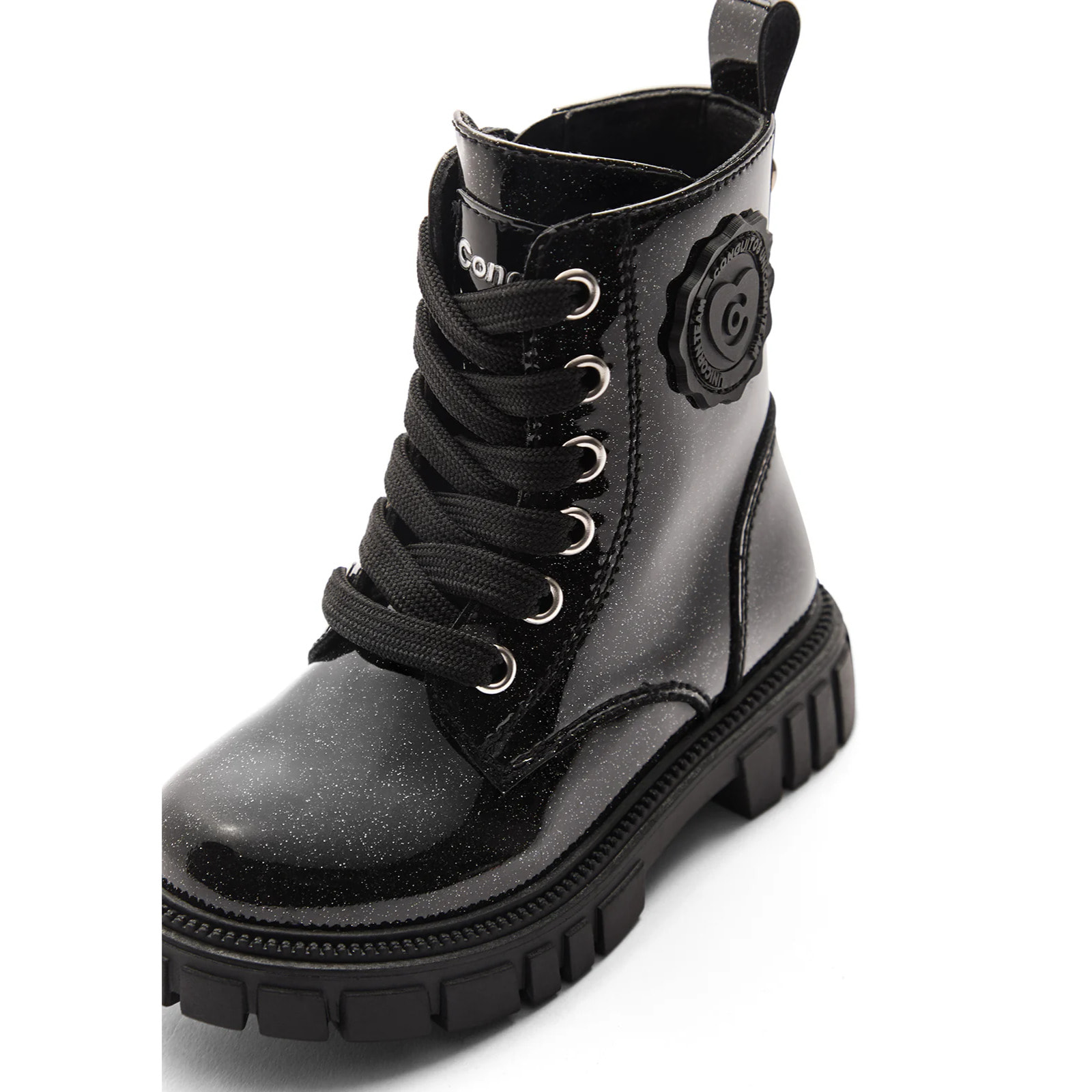 Stivali militari in pelle verniciata da bambina con cerniera interna