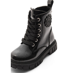 Stivali militari in pelle verniciata da bambina con cerniera interna