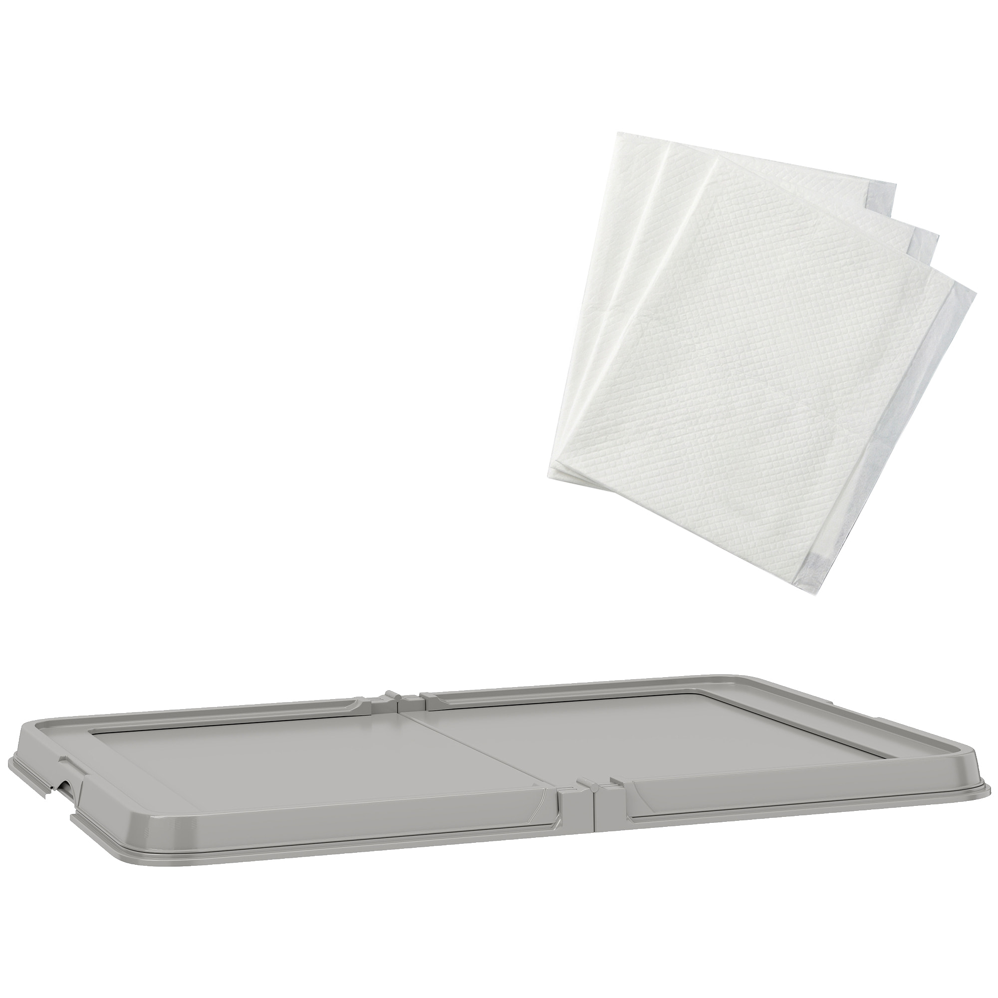 Inodoro para Perros Plegable, 86x62 cm, Bandeja Sanitaria para Perros para Entrenamiento, con 3 Almohadillas, Pies Antideslizantes y Fácil de Limpiar, Gris