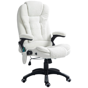 Silla de Masaje con 6 Puntos de Masaje Silla de Oficina Giratoria Silla de Escritorio con Función de Calefacción Altura Ajustable Control Remoto y Reposacabezas Tejido de Borreguillo Blanco