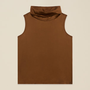Oltre - Top de raso con cuello alto - Marrón