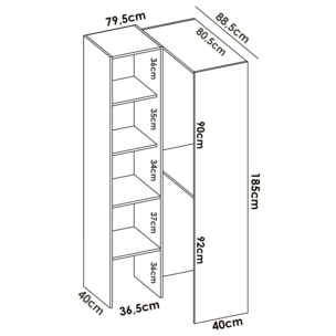 Guardaroba Bernina, Struttura per cabina armadio angolare, Mobile appendiabiti aperto ad angolo, 79x88h186 cm, Bianco