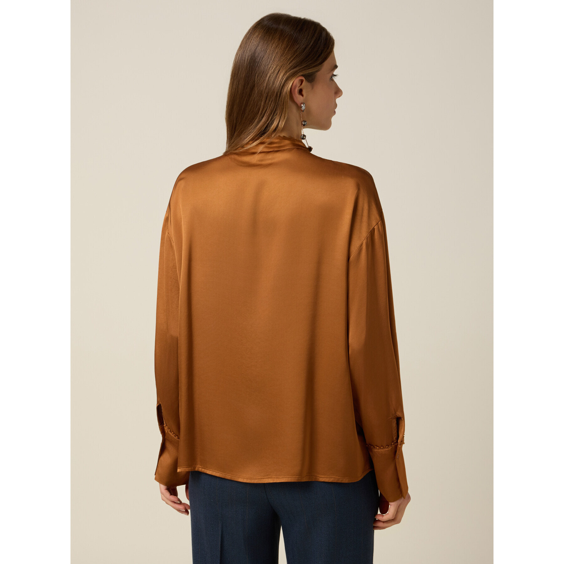 Oltre - Camisa de raso con perfiles decorados - Naranja / Fucsia