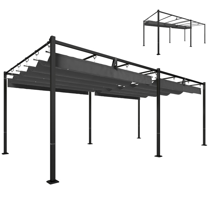 Pérgola de Jardín 6x3 m con Techo Retráctil, Cenador de Jardín con Protección UPF50+, Drenaje, Estructura Metálica, Pabellón para Patio, Terraza, Exterior, Blanco Gris Oscuro