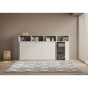 Armoire lit escamotable horizontal 1 couchage 85 Kando avec matelas composition A Frêne Blanc