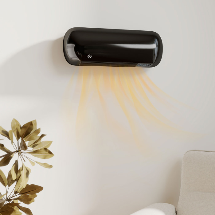 HOMCOM Calefactor Eléctrico Cerámico de Pared, 2000W, con 3 Modos, Pantalla LED, Termostato Regulable, Temporizador 24h, Oscilación, Mando a Distancia y Detección de Ventanas Abiertas