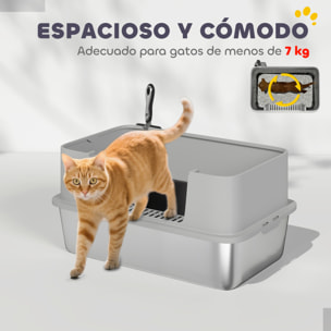 Arenero para Gatos de Acero Inoxidable XL Caja de Arena para Gatos Arenero con Borde Alto Pala Fácil de Limpiar Prueba de Fugas 60x40x29,5 cm Gris