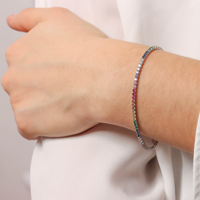 Bracciale Tennis Arcobaleno in Argento 925 placcato Platino con Cubic Zirconia