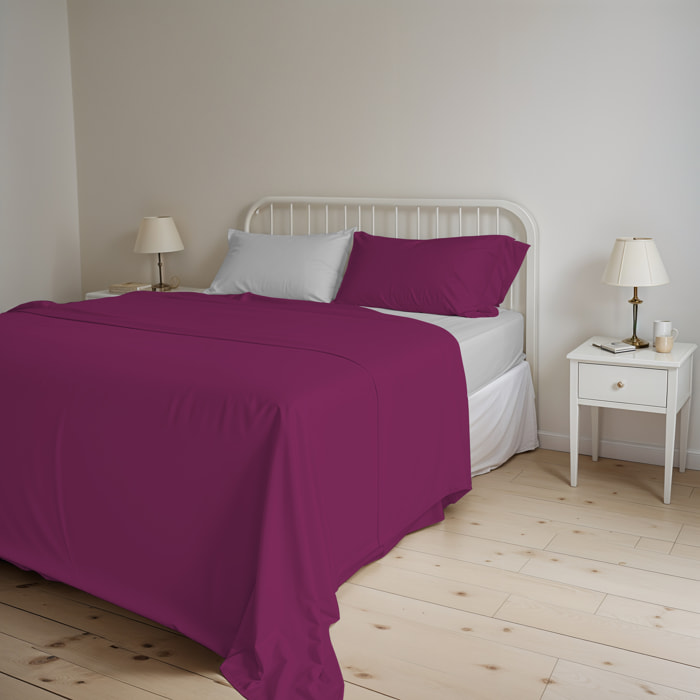 COMPLETO LETTO NATURAL COLOR, 100% Cotone, Made in Italy - FUCSIA/GRIGIO CHIARO