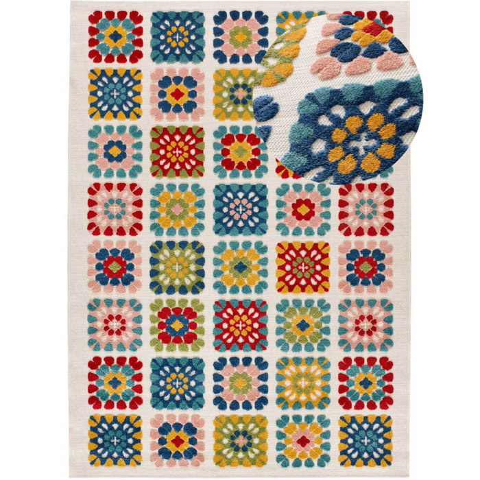 MILA Alfombra geométrica con relieve de exterior-interior multicolor, varias medidas disponibles.