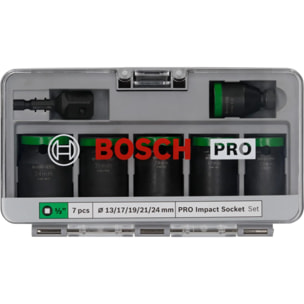 Coffret de douilles PRO Impact avec adaptateur, 1/2', Standard, 7 pièces - BOSCH - 2608003032