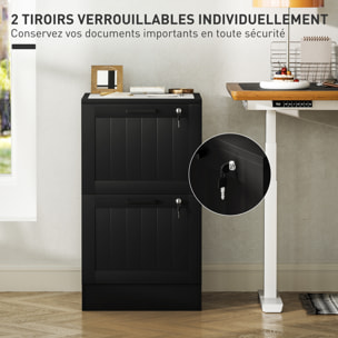Caisson bureau 2 tiroirs verrouillables dossiers suspendus dim. 40x40x71cm MDF noir