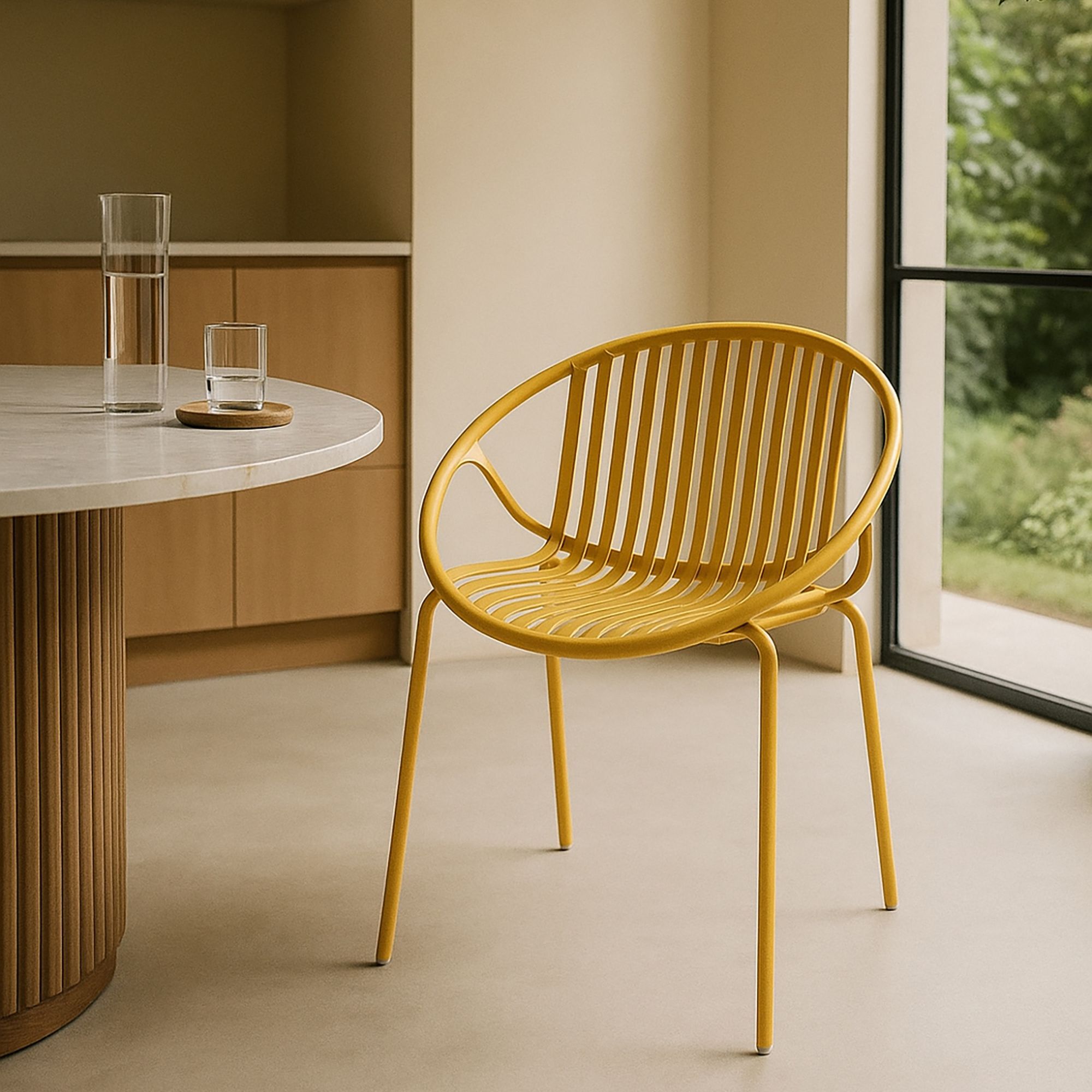 Lot de 4 fauteuils de table ocre en polypropylène et métal CALYPSO