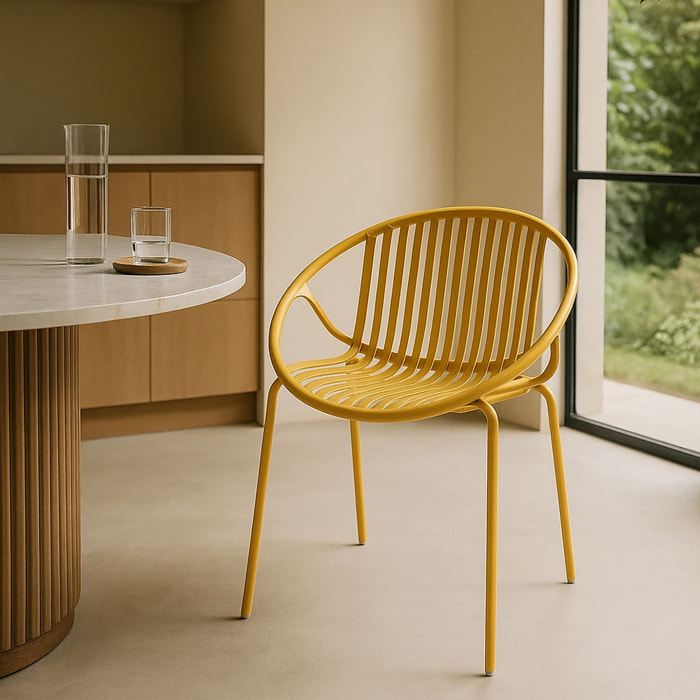 Lot de 4 fauteuils de table ocre en polypropylène et métal CALYPSO