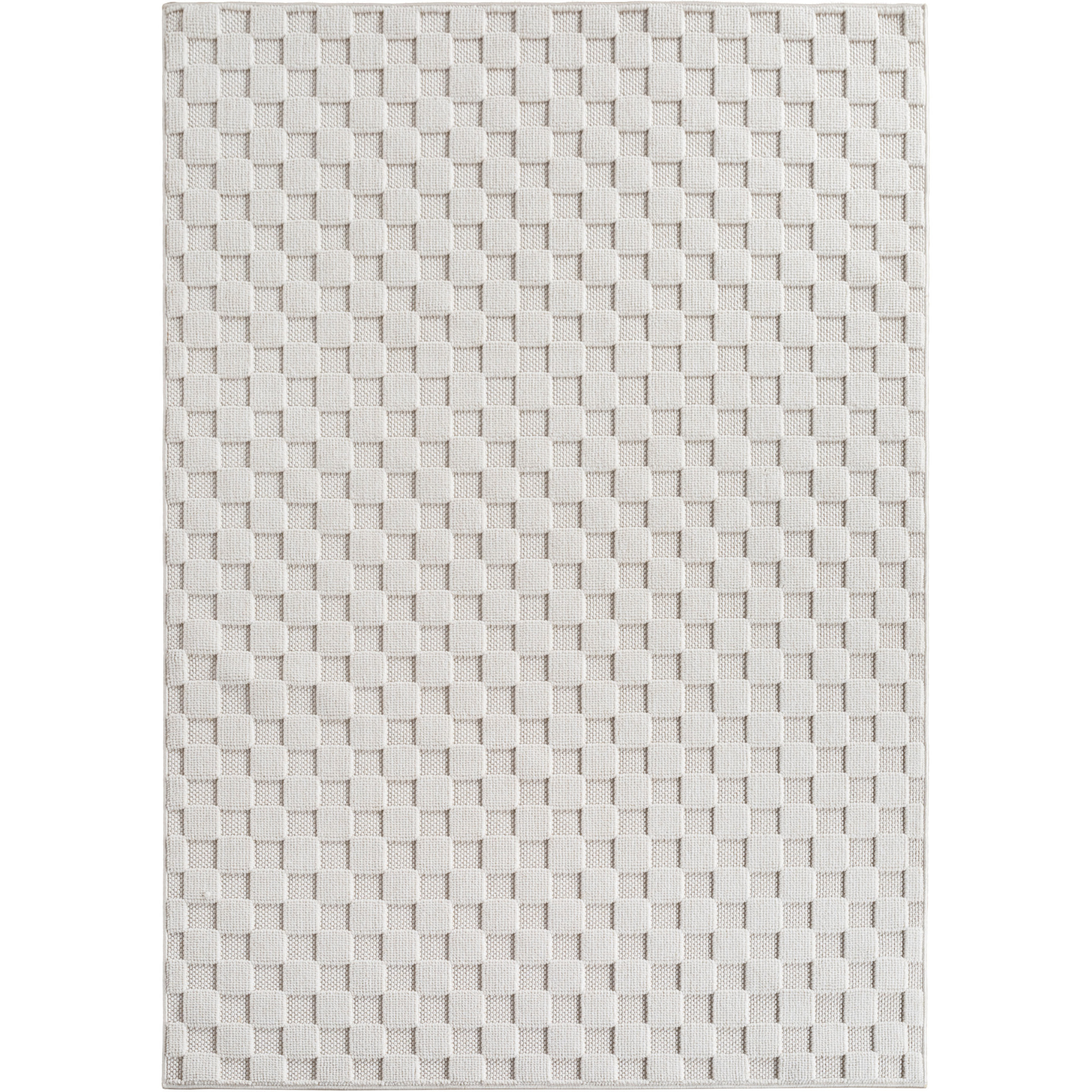 HELIX - Tapis moderne effet laine bouclé à motif damier en relief crème