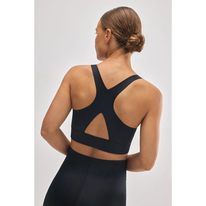 Reggiseno sportivo compressivo con dettaglio di apertura e supporto medio in verde
