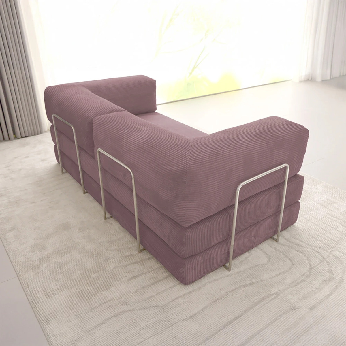 TRENDY - Canapé compressé 3 places modulable en velours côtelé rose