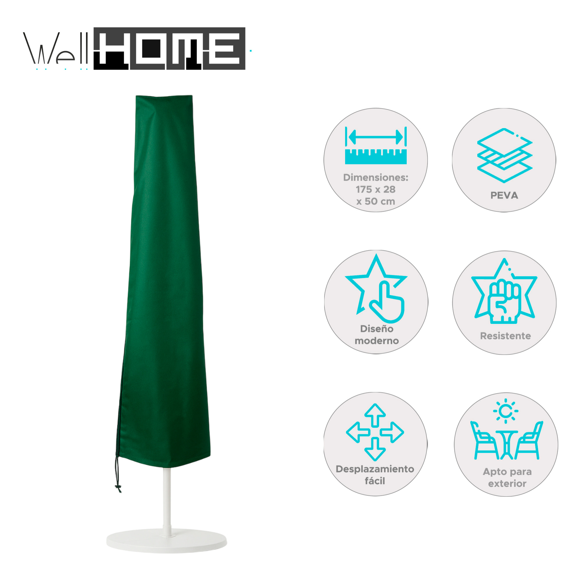 Fundas para paraguas 175x28x50cm en PEVA verde oscuro con ribete negro y bolsa de transporte