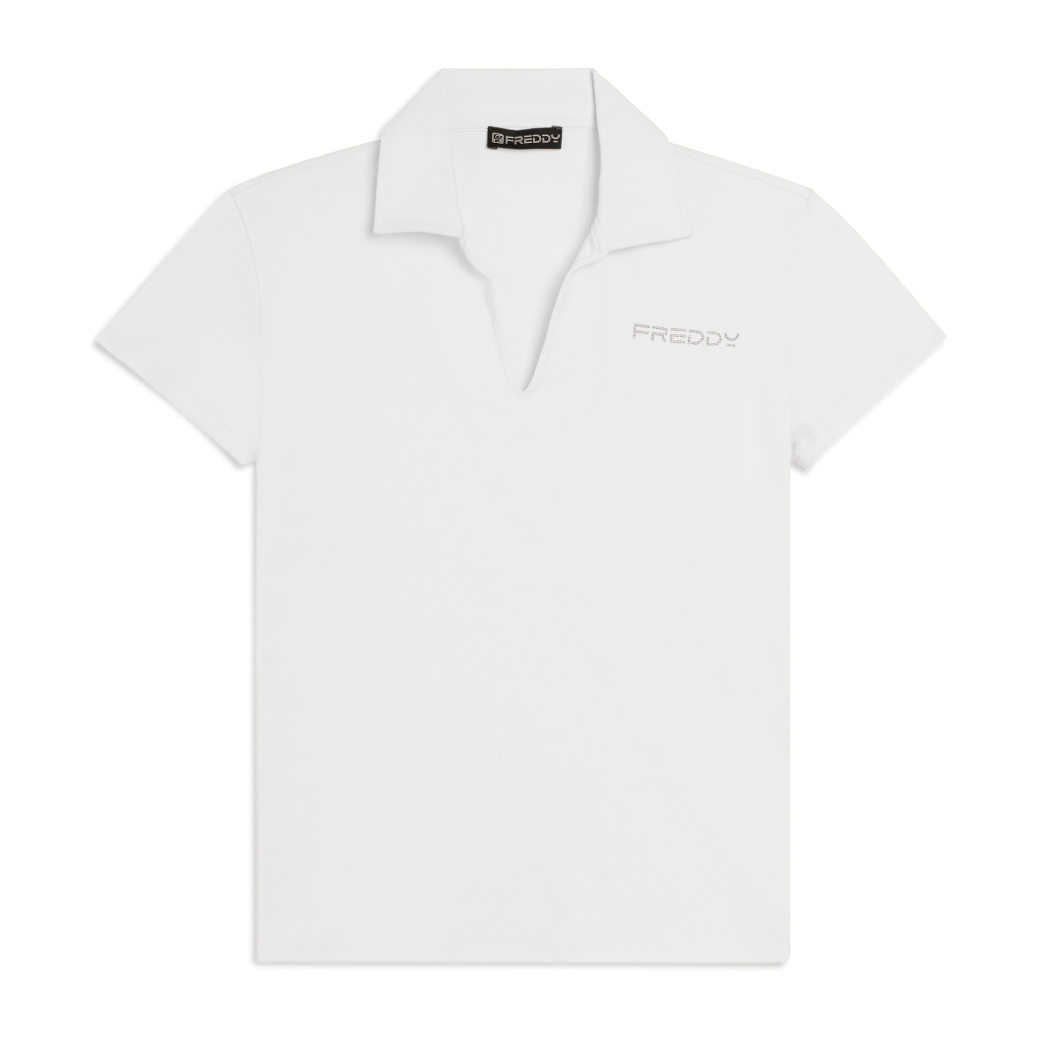 T-shirt Manica Corta con Scollo a V e Collo a Camicia