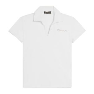 T-shirt Manica Corta con Scollo a V e Collo a Camicia