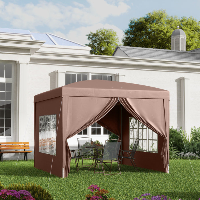 Carpa Plegable Pop-up Gazebo 3x3 m Cenador Plegable con 4 Paredes Laterales Anti-UV y Bolsa de Transporte para Camping Fiestas Café