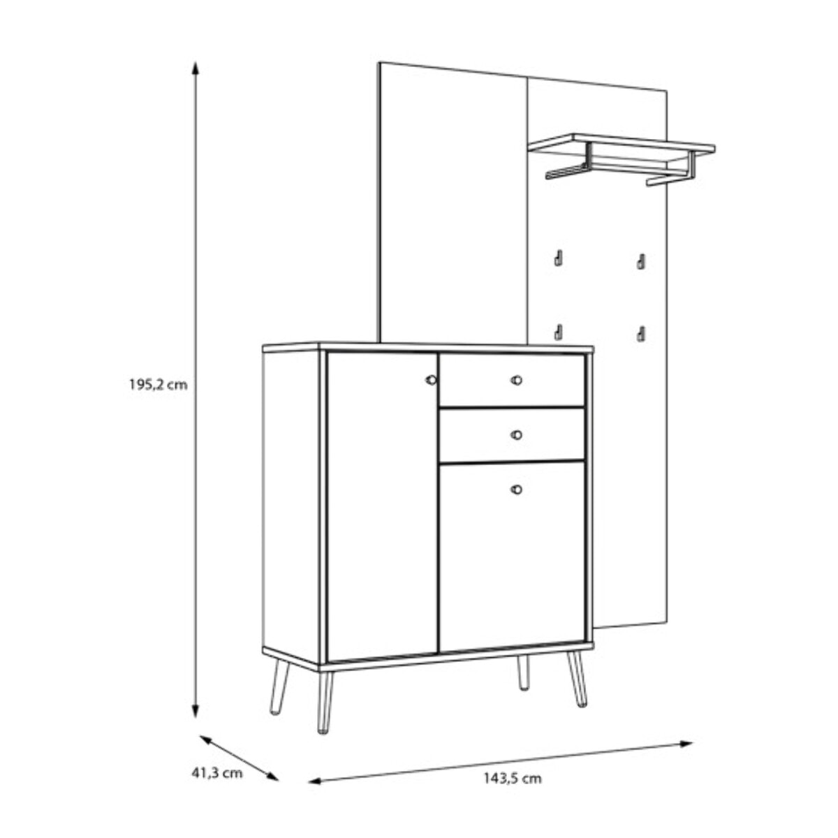 Meuble d’entrée rangement et porte manteau couleur bois et sauge – SACHA