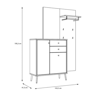 Meuble d’entrée rangement et porte manteau couleur bois et sauge – SACHA