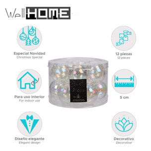 juego de 12 bolas de navidad color iridiscente 5cm - brillantes y mate