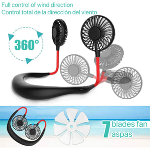 Mini ventilador dual diadema cuello con bateria recargable