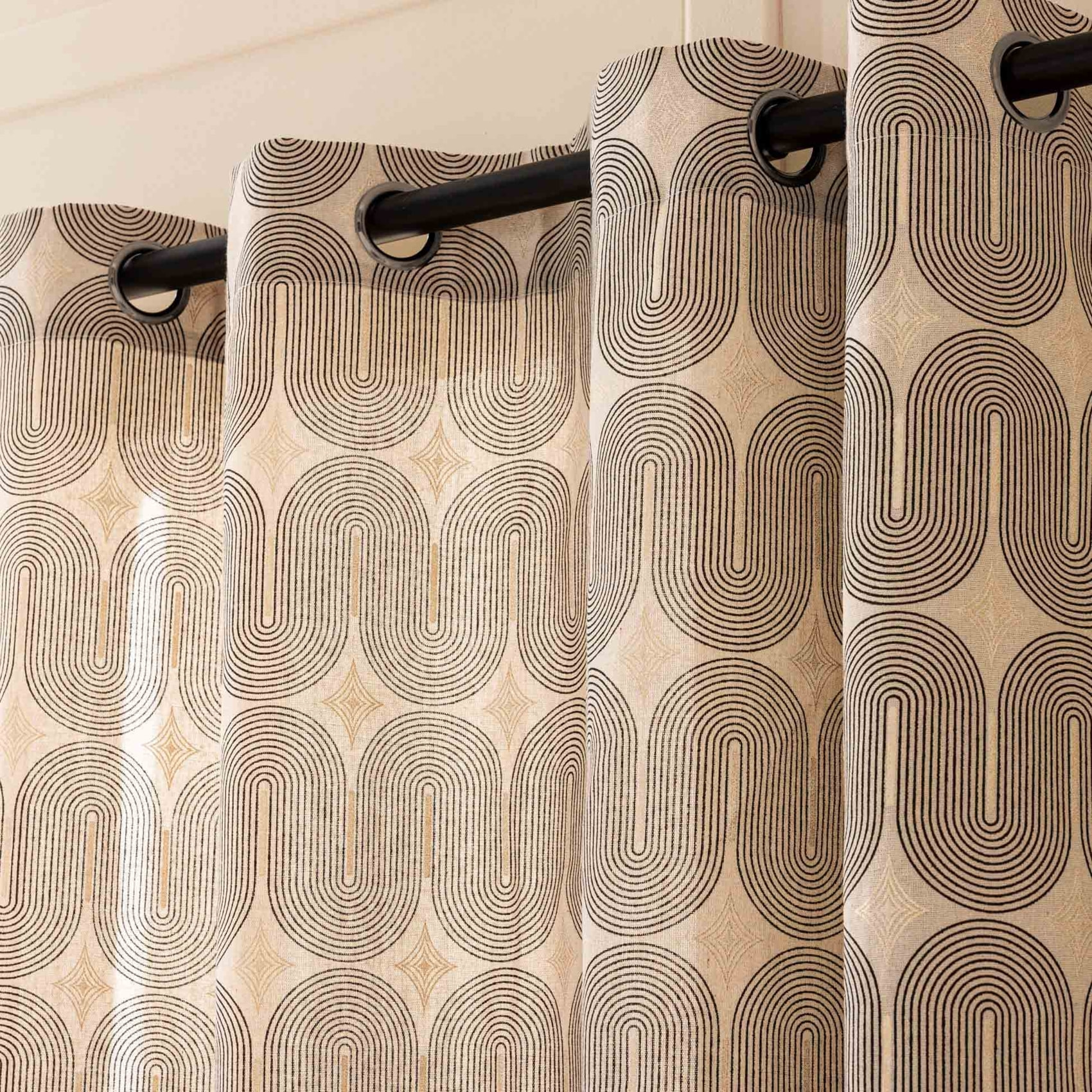 Rideau à œillets en polycoton avec motif métallisé - Noir