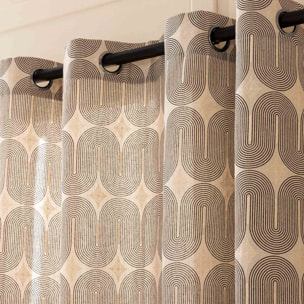 Rideau à œillets en polycoton avec motif métallisé - Noir