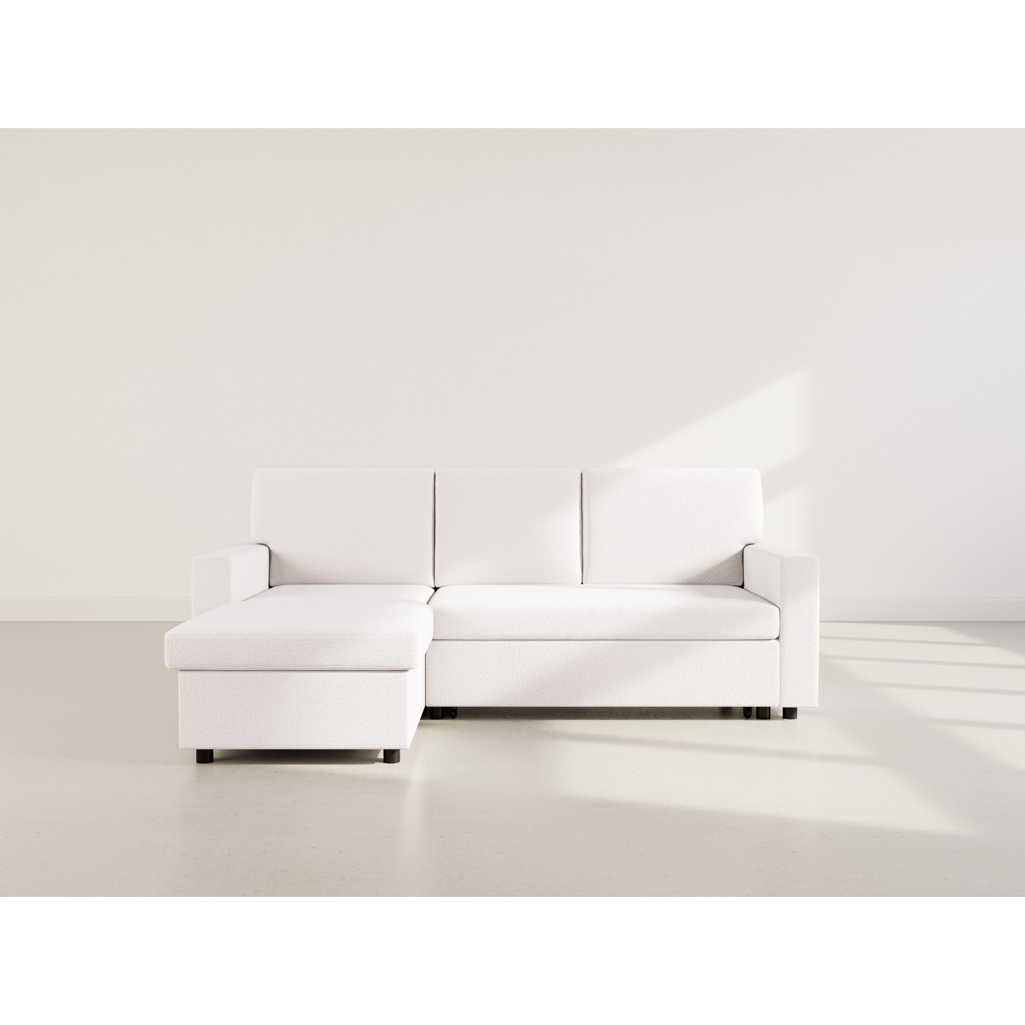 Meiya - Canapé d'angle réversible 4 places convertible avec coffre en tissu bouclette - Beige