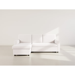 Meiya - Canapé d'angle réversible 4 places convertible avec coffre en tissu bouclette - Beige