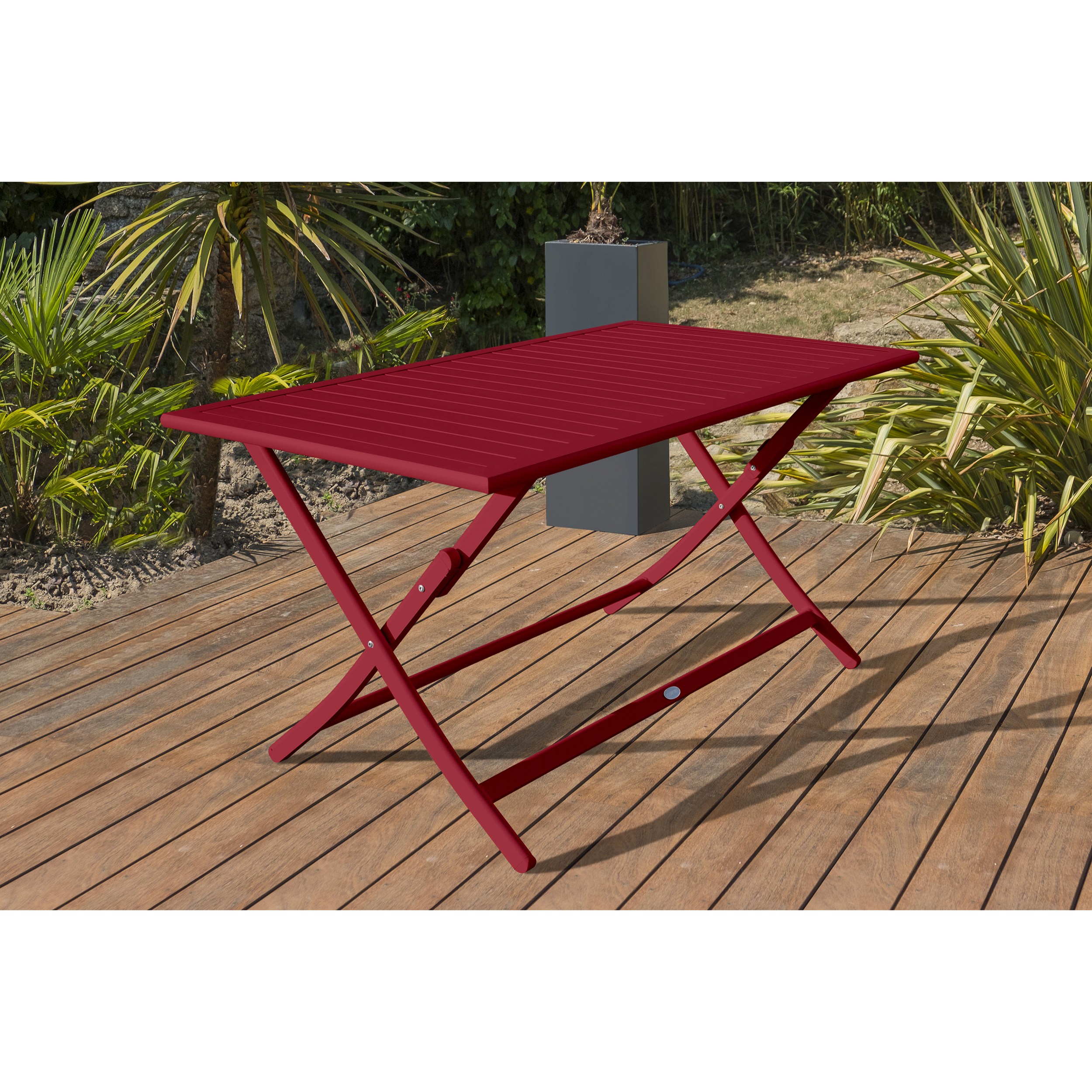 MARIUS - Table de jardin pliante en aluminium rouge carmin