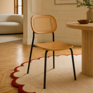 Lot de 2 chaises en bois naturel et pieds en métal noir NOSARA