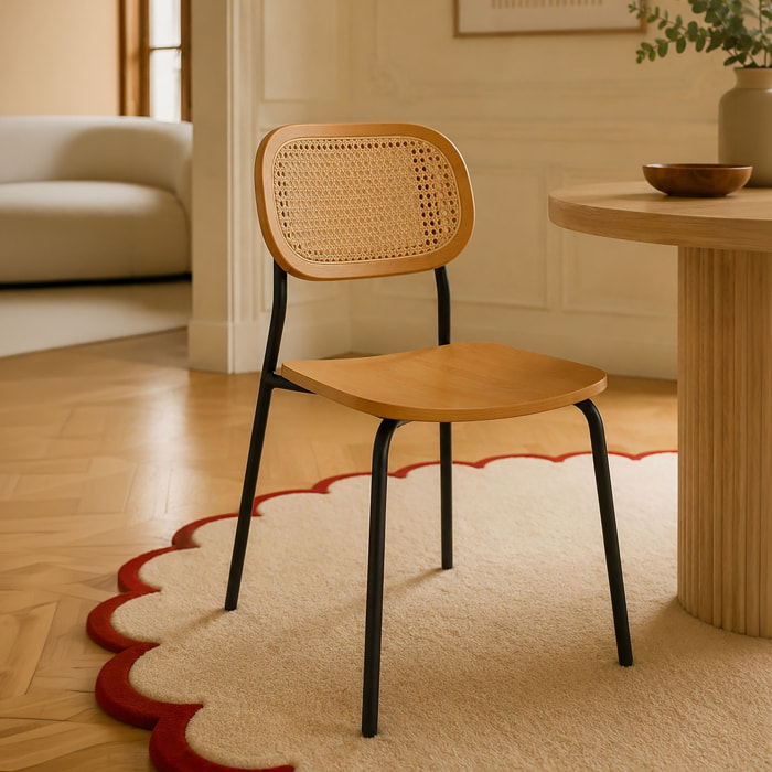 Lot de 2 chaises en bois naturel et pieds en métal noir NOSARA