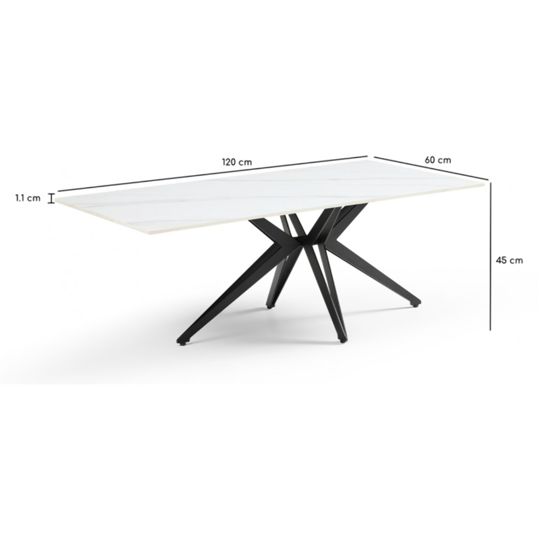 Table basse en céramique 120x60cm marbre blanc pieds métal - UNIK