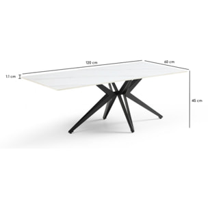 Table basse en céramique 120x60cm marbre blanc pieds métal - UNIK